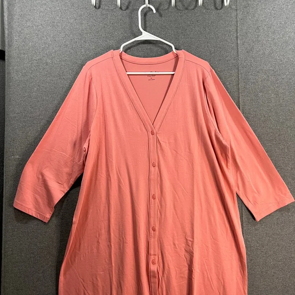 AnyBody Cozy Knit Button Front Long Cardigan Rose Size X-Large
